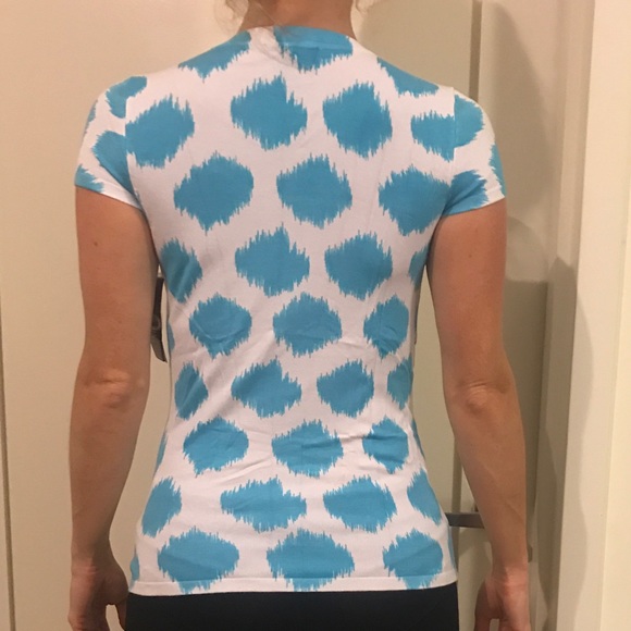 NWT • INC WHITE & BLUE SHORT SLEEVE BEADED TOP - Picture 3 of 4